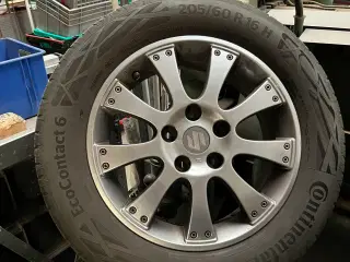 4 Alu fælge med Conti 205/60R16H lidt brugt