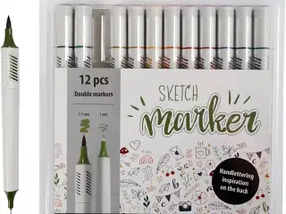 Sketch Marker Sæt - 12 Douche Farver, 1-2,5 mm