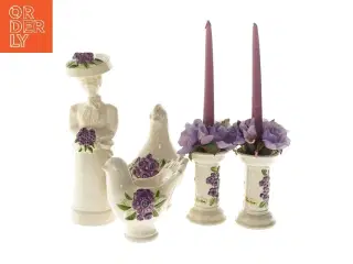 Keramik dekorationssæt med lilla blomster (str. 13-28 cm)
