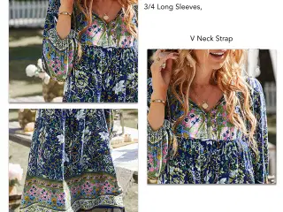 Kjole.Boho.navy blå med print str. S/M se i mål