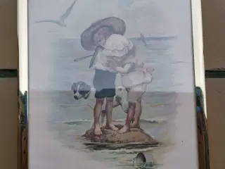 Billede af børn og hund på stranden