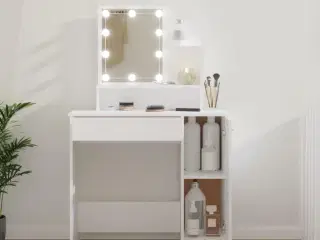 Makeupbord med LED-lys 86,5x35x136 cm hvid