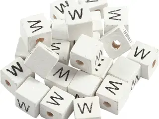 Hvide Bogstavperler W, 8x8 mm, 25 stk.