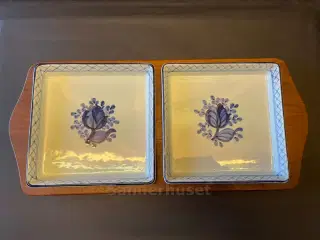 Cabaretfad Træ 35x16cm - med 2x1791 asiet - Aluminia - Flot stand uden krakelering.