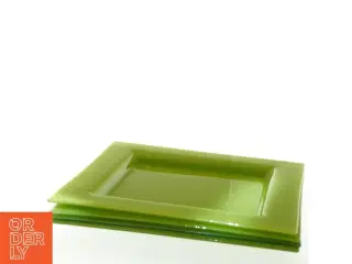 4 Firkantede grønne glastallerkner (str. 27x27 cm)