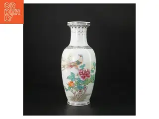 Porcelæns vase med fugle og blomster (str. 26 cm)
