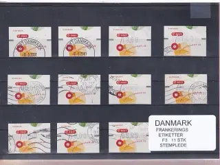Danmark - Frankeringsetiketter  F 3 - 11 Stk. Stemplede