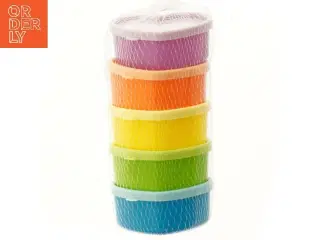Farverige plastbøtter (str. Ø ca 7,5 cm)