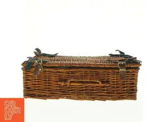 Fletkurv kuffert med låg og læderdetaljer, til picnic (str. Niogtredve x, 21 x 12 cm)