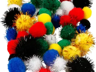 Farverige Pomponer 15-20 mm, 48 stk. i assorterede farver