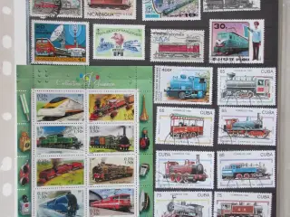 Over 100 frimærker med tog 