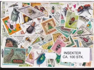 Insekter på Frimærker. St/ust. 100 stk.