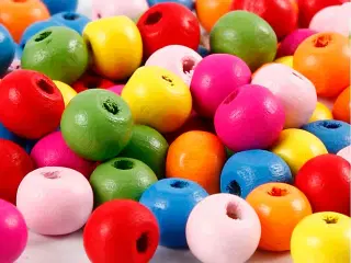 Træperler, diam. 8 mm, hulstr. 1,5-2 mm, ass. farver, 500g/ 1 ps.