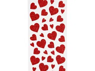 Glitterstickers, hjerter, ark 10x24 cm, rød, 2ark/ 1 pk.