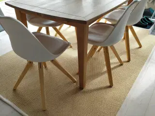 Hvide skalstole med træben, 6 stk.