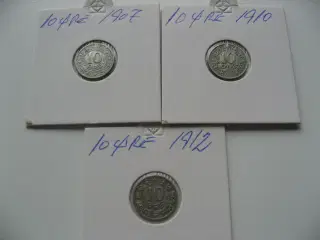 Flotte sølv 10 ører 1907,10,12, samlet pris