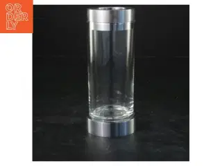 Cylindrisk glasbeholder med metalbånd (str. 15,5x7 cm)