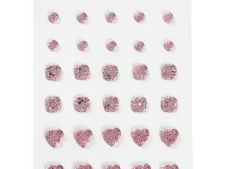 Rhinsten, rund, firkant, hjerte, str. 6+8+10 mm, rosa, 35stk./ 1 pk.
