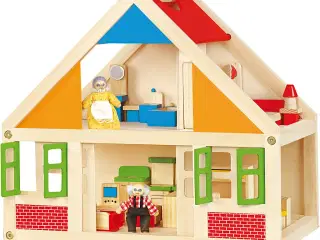 VIGA Dukkehus i Træ med Møbler og Dukker