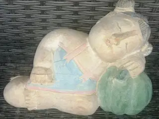 PATINERET TRÆ BUDDHA, H:19CM, B:25CM