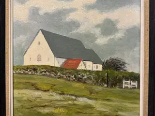 Maleri af Mårup Kirke i Lønstrup uden anker