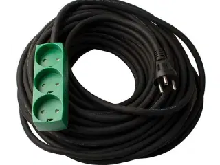 Grøn stikdåse m. 3 udtag og 15m Kabel m. jord