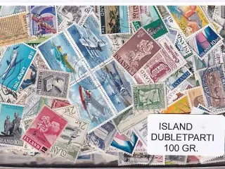 Island Dubletparti 100 gram afvaskede frimærker.