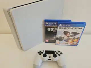 PlayStation 4 Slim 500GB Hvid + Overwatch og Resid