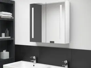 Badeværelsesskab med spejl + LED-lys 62x14x60 cm skinnende hvid