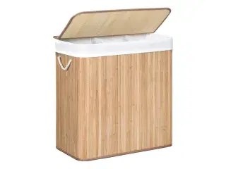 Vasketøjskurv med låg 3 rum, 150 l, sammenklappelig, natur