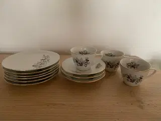Kaffestel med violer og guld kant - vintage