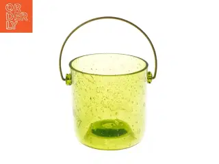 Lille rund glasbeholder med messing hank (str. Ø 11 cm længde 11 cm)