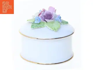Dekorativ porcelænsæske med blomsterlåg (str. 5 cm)
