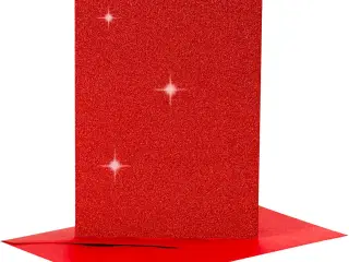 Glitterkort og Kuverter - 4 sæt, Rød, 10,5x15 cm