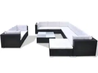 Haveloungesæt 10 dele med hynder polyrattan sort