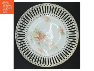 Gennembrudt porcelænsfad med blomstermotiv (str. 24 cm)