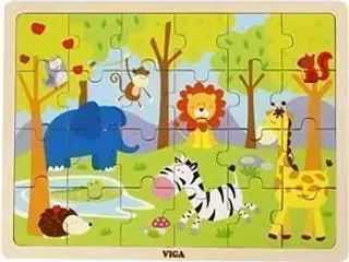 VIGA Træpuslespil, safaridyr, str. 30x22,5 cm, 24 brikker, 1 stk.