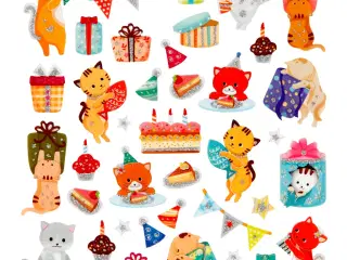 Kattefødselsdag Klistermærker - 15x16,5 cm Ark