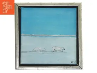 Maleri med isbjørne i landskab (str. 24x24 cm)