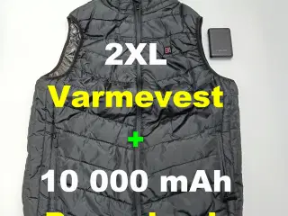 NY! 2XL Varmevest + Power Bank 10000 mAh