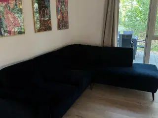 Chaiselong sofa i blå velour