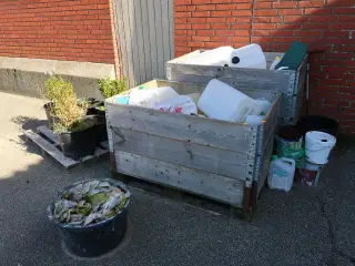 2 stk. paller med div. Dunke samt planter