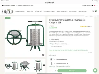 Frugtkværn Manuel 9L & Frugtpresse Original 18L