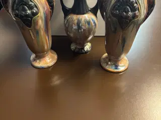 3 vaser i belgisk fajance fra 1930'erne (art deco)