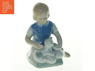 Porcelænsfigur af pige med kat (str. 9,5x7,5 cm)