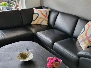 5 pers.hjørnesofa i sort læder