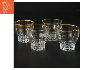Sæt med 4 glas med gylden kant (str. 4 stk Ø 6,5 cm længde 6 cm)