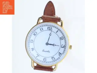 Vintage kvarts armbåndsur med læderrem fra Quartz (str. 13 mm)
