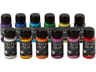 Textile Solid Tekstilmaling - 12 Ass. Farver, 50ml