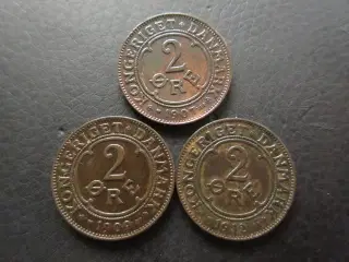 2 ører 1907-1912 Fr. VIII komplet sæt